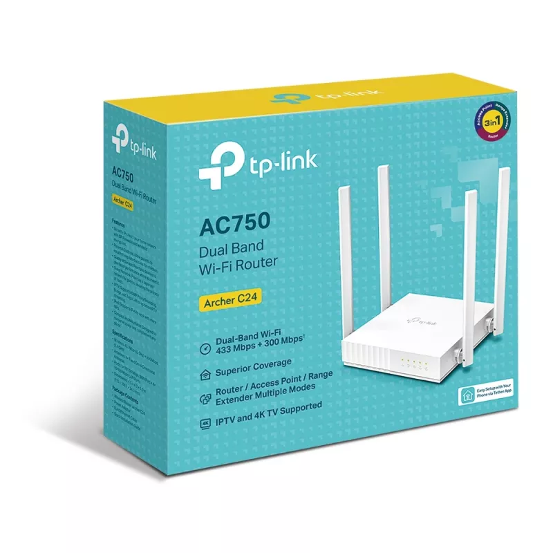 TP-Link ARCHER C24 belaidis maršrutizatorius Fast Ethernet dviejų juostų (2,4 GHz / 5 GHz) Baltas
