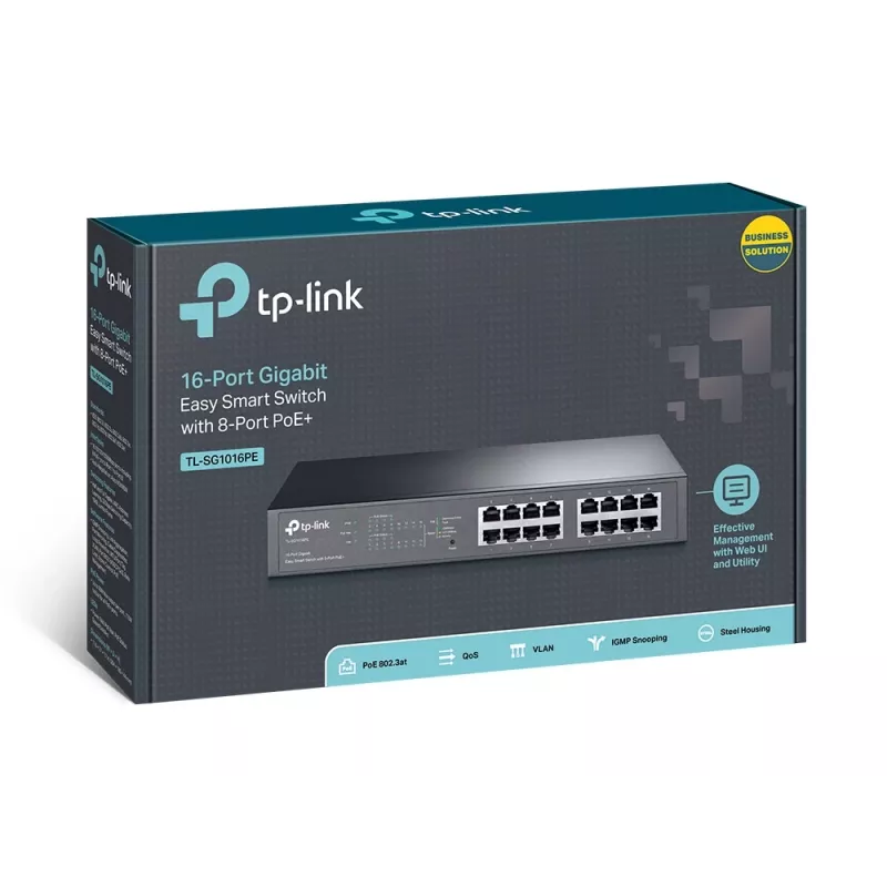 Valdomas jungiklis TP-Link TL-SG1016PE 16 prievadų Gigabit su 8 PoE+ prievadais