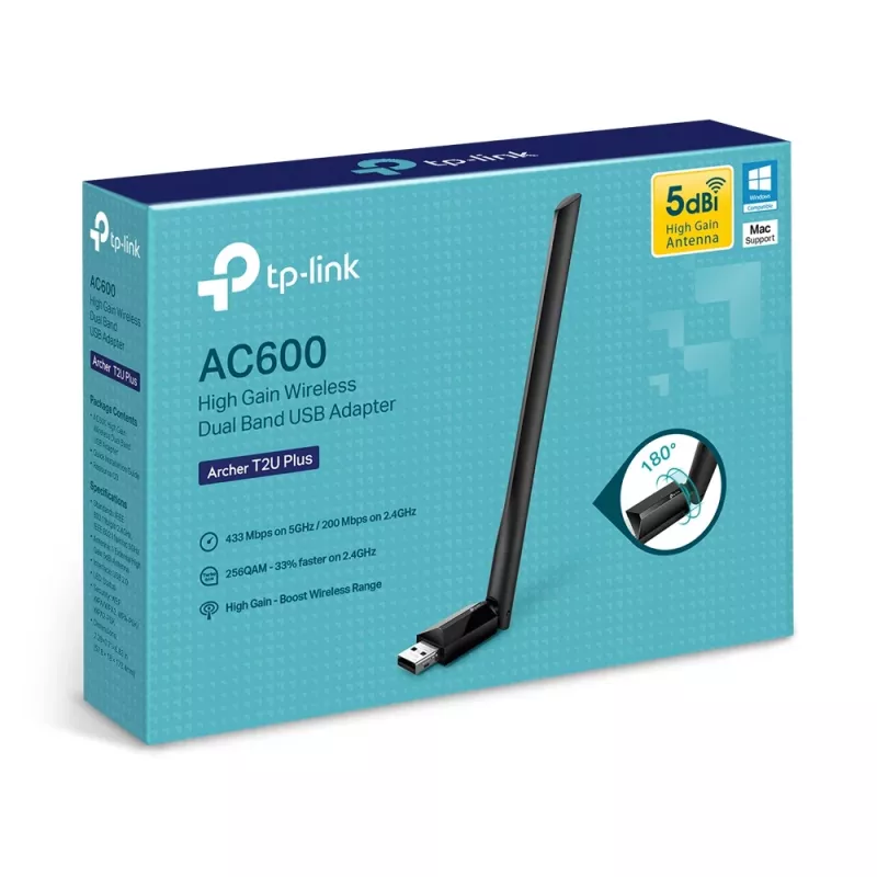 Belaidis USB WiFi adapteris TP-Link AC600 High Gain ARCHER T2U PLUS