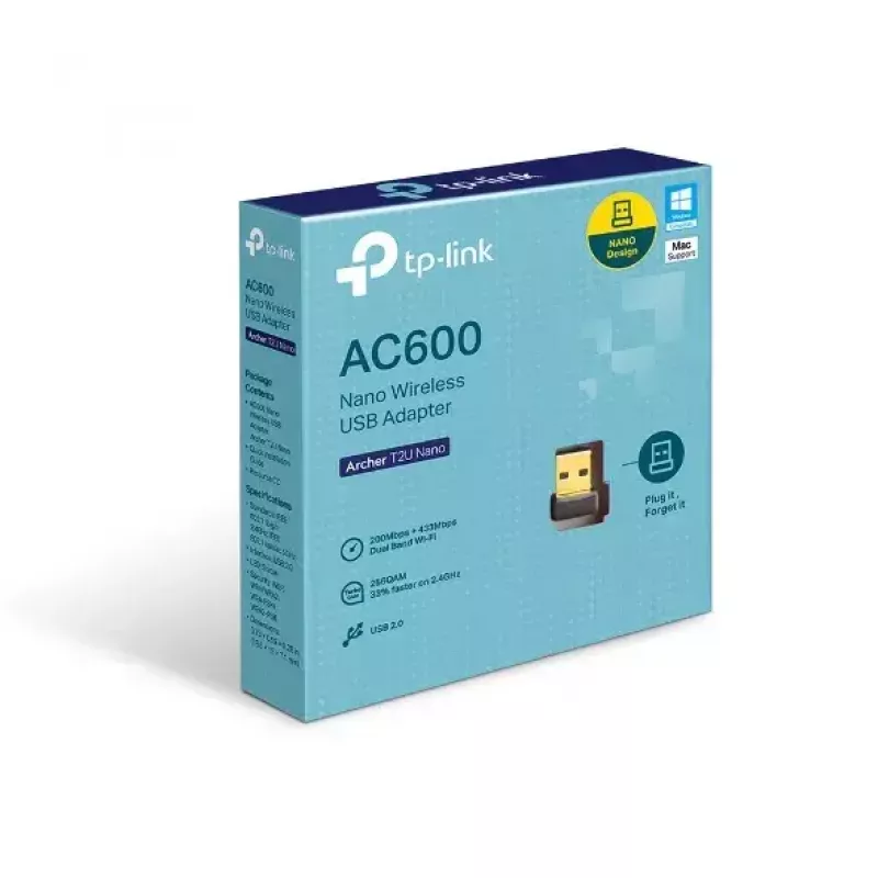 TP-Link Archer T2U Nano belaidis USB adapteris AC600 2.4/5 GHz