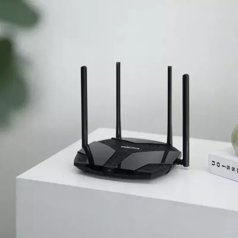 Stalinis maršrutizatorius MERCUSYS MR80X – Dviejų juostų „Wi‑Fi 6“ (802.11ax), 3000 Mbps, 4 išorinės antenos, 3 Gigabit LAN prievadai