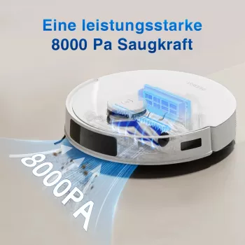 Robotinis dulkių siurblys Ecovacs DEEBOT N20 — LDS navigacija, 8000 Pa, 5200 mAh, 300 min veikimo laikas, OZMO šluostymas, 0,4 L dulkėms, baltas