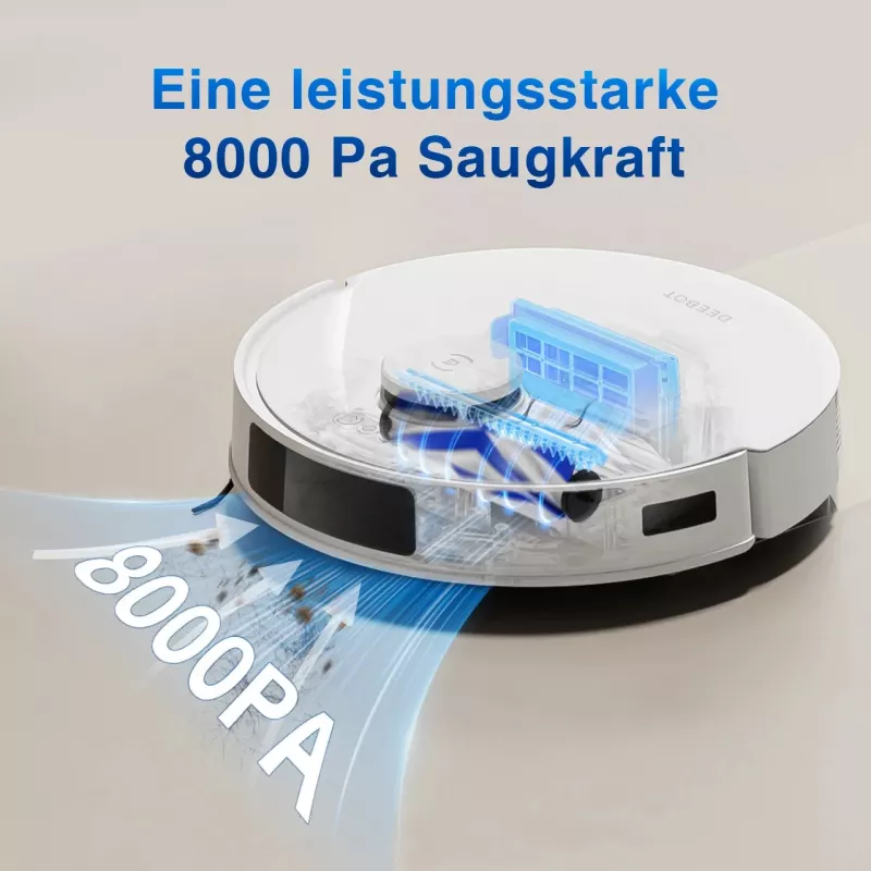 Robotinis dulkių siurblys Ecovacs DEEBOT N20 — LDS navigacija, 8000 Pa, 5200 mAh, 300 min veikimo laikas, OZMO šluostymas, 0,4 L dulkėms, baltas