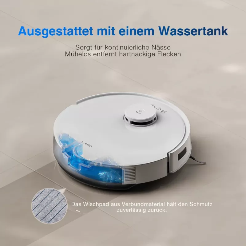 Robotinis dulkių siurblys Ecovacs DEEBOT N20 — LDS navigacija, 8000 Pa, 5200 mAh, 300 min veikimo laikas, OZMO šluostymas, 0,4 L dulkėms, baltas