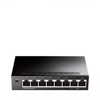 Tinklo jungiklis Cudy GS108 — 8 prievadų Gigabit Ethernet (10/100/1000), juodas, 16 Gbit/s perjungimo talpa