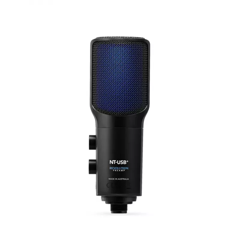 Kondensatorinis USB PC mikrofonas RØDE NT-USB+ — kardioidinis, 24 bitai/48 kHz, 20–20000 Hz, 3,5 mm ausinių išvestis, USB-C, juodas