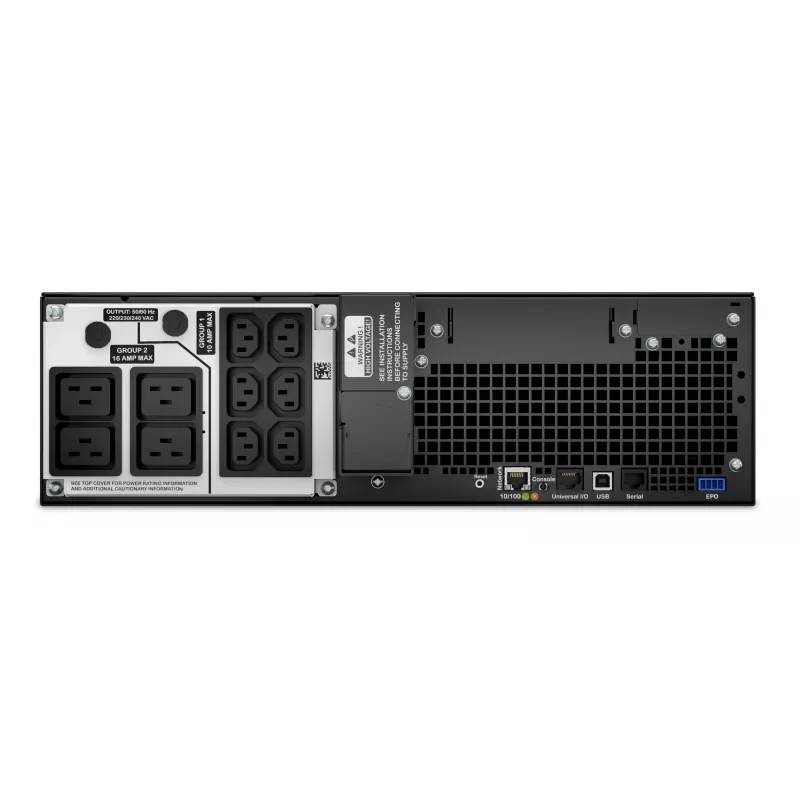 APC Smart-UPS On-Line SRT5KRMXLI - 5000 VA, 6x C13, 4x C19 išėjimai, montuojamas į stelažą, integruota tinklo valdymo kortelė