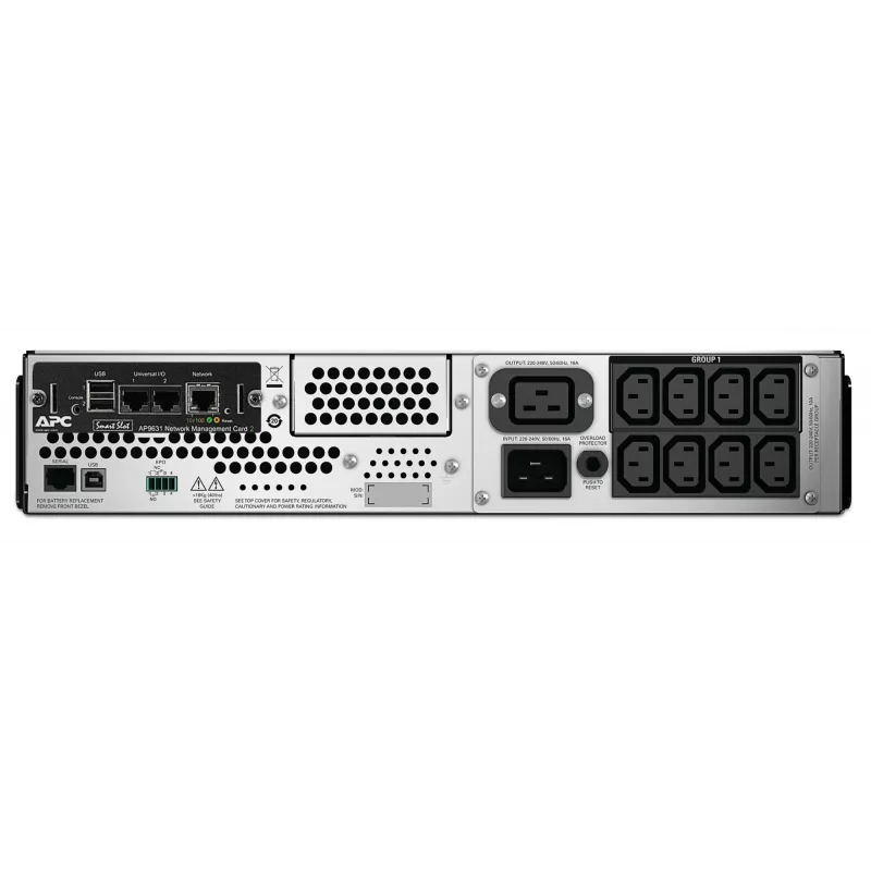 APC Smart-UPS SMT2200RMI2UNC, linijinis interaktyvus, 2200VA, 2U montuojamas stelaže, 230V, 8x IEC C13 + 2x IEC C19 lizdai, tinklo kortelė, AVR, LCD ekranas