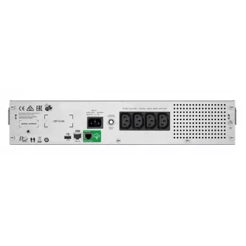 APC Smart-UPS C, linijinis interaktyvus, 1000VA, 2U stelažinis, 230V, 4x IEC C13 lizdai, SmartConnect prievadas, USB ir RS-232, AVR, grafinis LCD