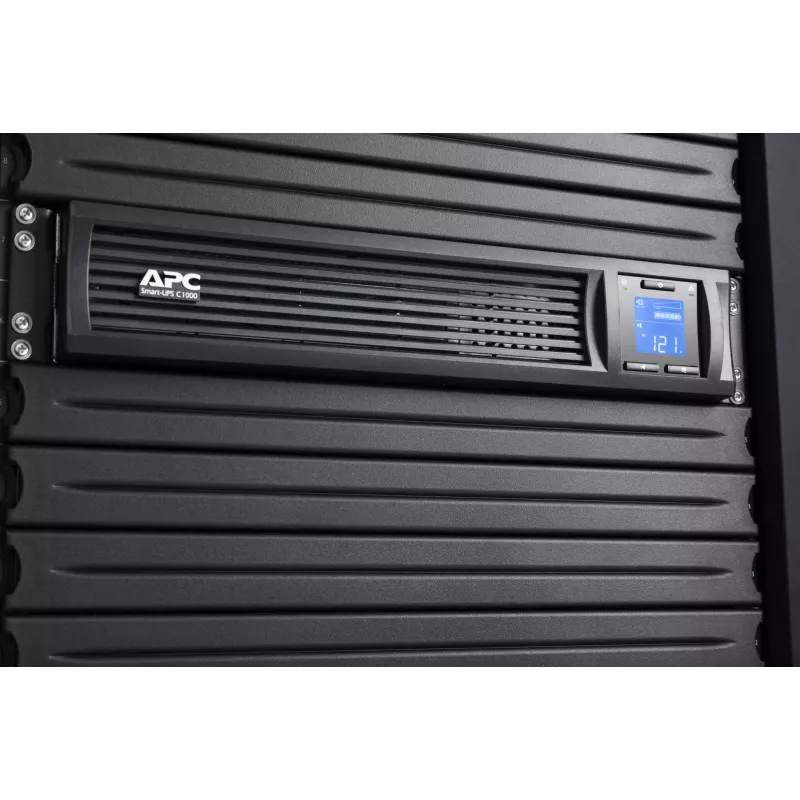 APC Smart-UPS C, linijinis interaktyvus, 1000VA, 2U stelažinis, 230V, 4x IEC C13 lizdai, SmartConnect prievadas, USB ir RS-232, AVR, grafinis LCD