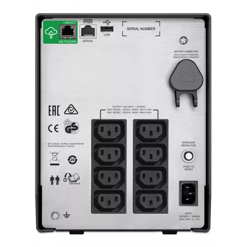 APC Smart-UPS SMC1500IC - 8x C13, USB, SmartConnect, 1500VA, linijinis interaktyvus, 1,5 kVA, 900 W, sinusinis, 170 V, 300 V