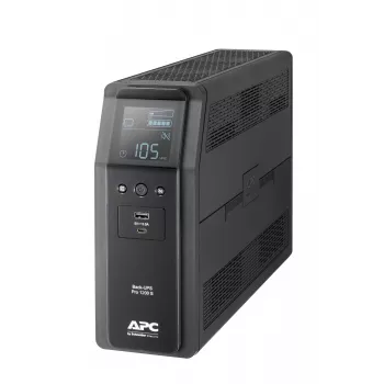 APC Back-UPS Pro, 1200VA/720W, bokštinis, 230V, 8x IEC C13 lizdai, sinusinė banga, AVR, USB A ir C prievadai, LCD, keičiama baterija