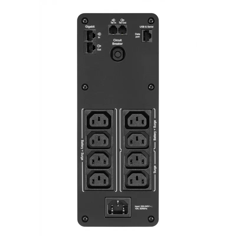 APC Back-UPS Pro, 1200VA/720W, bokštinis, 230V, 8x IEC C13 lizdai, sinusinė banga, AVR, USB A ir C prievadai, LCD, keičiama baterija