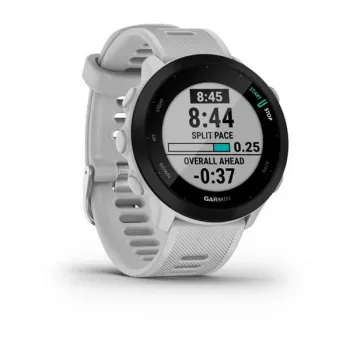 Išmanusis laikrodis GARMIN Forerunner 55 — 42 mm apvalus sportinis laikrodis, GPS/GLONASS/Galileo, 14 dienų baterija, 5 ATM, silikoninis baltas dirželis