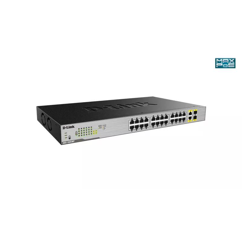 D-Link DGS-1026MP 24 prievadų Gigabit PoE+ valdiklis su 2 kombinuotais prievadais