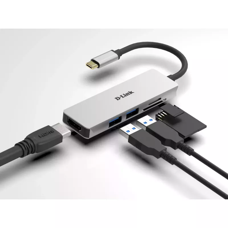 D-Link 5-in-1 USB-C centras su HDMI ir SD/microSD kortelių skaitytuvu