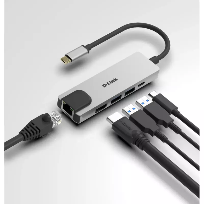 D-Link USB-C 5-in-1 stotelė su HDMI, Ethernet ir Power Delivery