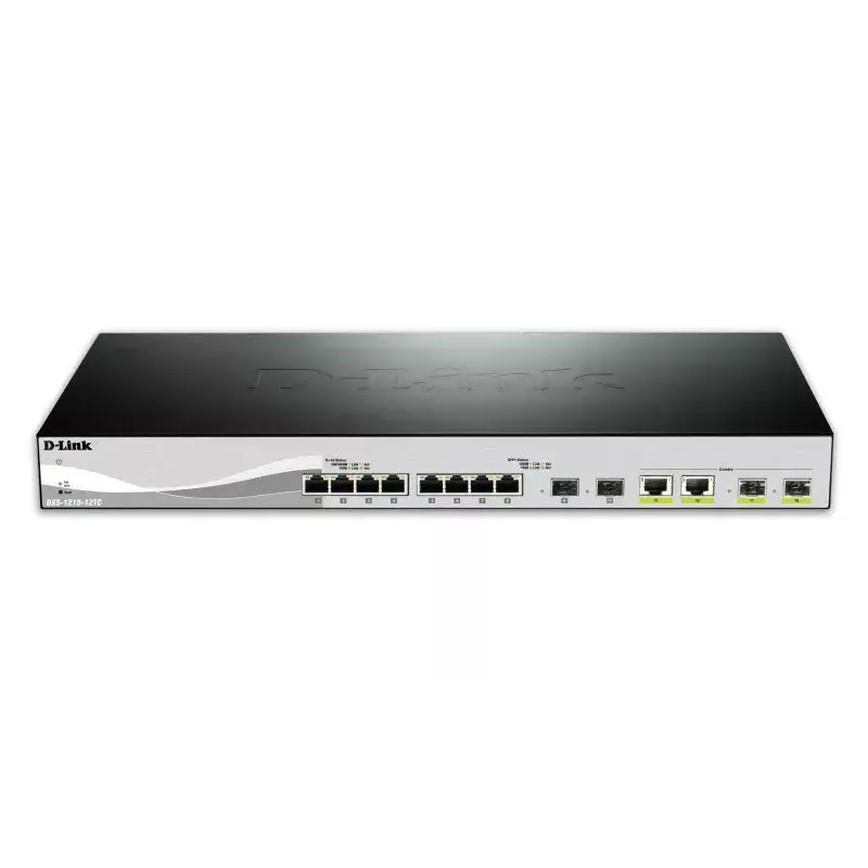 D-Link DXS-1210-12TC/E valdomas tinklo jungiklis L2 10G Ethernet (100/1000/10000) 1U juodas, sidabrinis