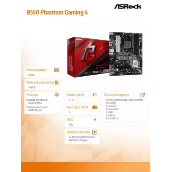 ASRock B550 Phantom Gaming 4 pagrindinė plokštė AMD B550 Socket AM4 ATX
