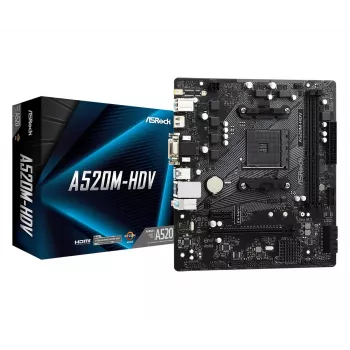 ASRock pagrindinė plokštė A520M-HDV AM4 AMD A520 2x DDR4 USB 3.2 SATA 3 7.1ch HD Audio mATX