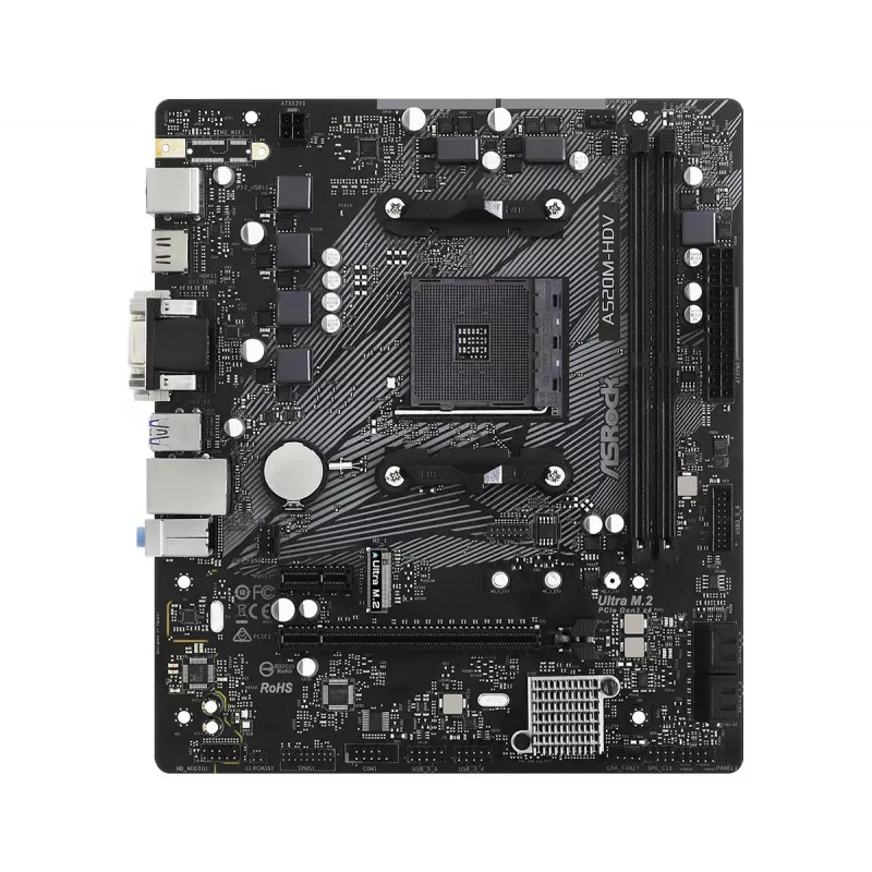 ASRock pagrindinė plokštė A520M-HDV AM4 AMD A520 2x DDR4 USB 3.2 SATA 3 7.1ch HD Audio mATX