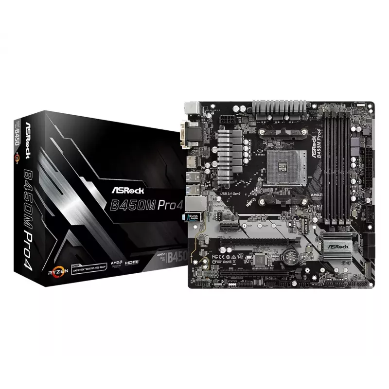 Motininė plokštė ASRock B450M PRO4 AMD B450 Socket AM4 micro ATX