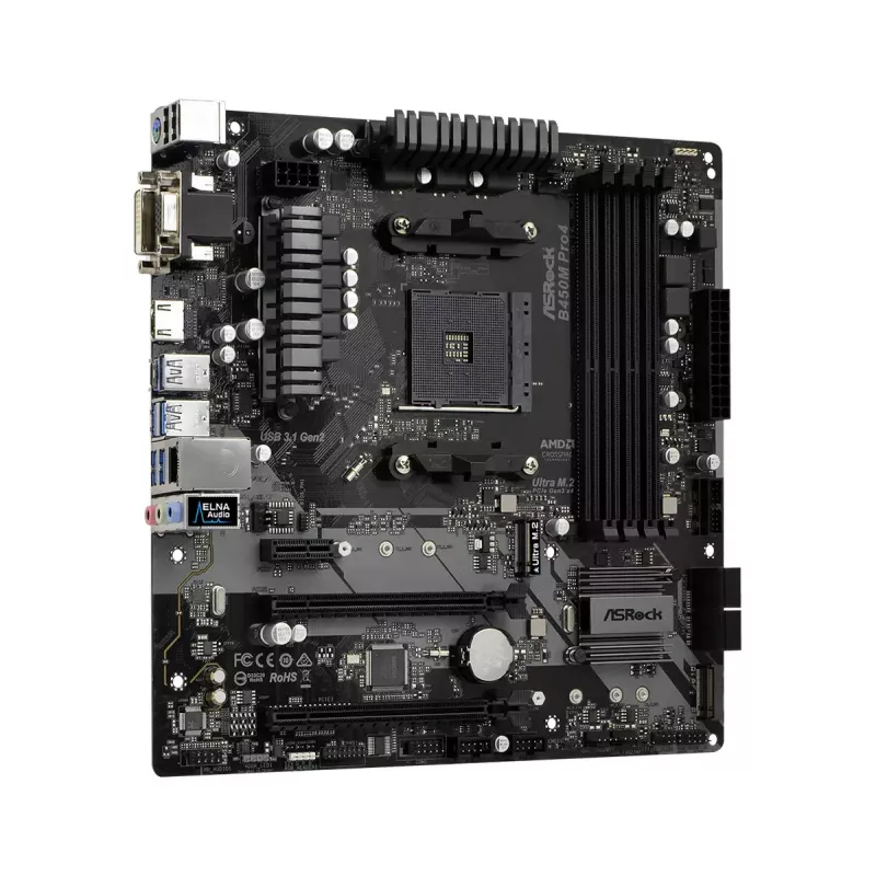 Motininė plokštė ASRock B450M PRO4 AMD B450 Socket AM4 micro ATX
