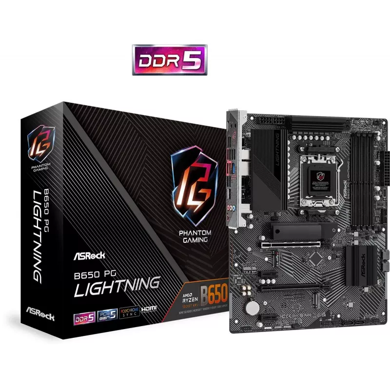 ASRock B650 PG Lightning AM5 motininė plokštė, AMD B650, USB 3.2, SATA 3, 7.1 garso, ATX