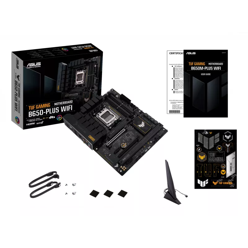 Motininė plokštė ASUS TUF GAMING B650-PLUS WIFI — AMD B650, Socket AM5, ATX, DDR5, 4 DIMM, Wi‑Fi 6, 2.5Gb LAN, 3x M.2