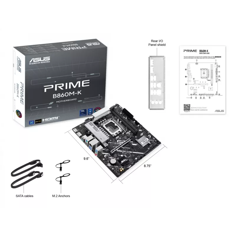 Pagrindinė plokštė ASUS PRIME B860M-K — Intel B860, LGA 1851, micro ATX, DDR5, 2x M.2, 2 DIMM, 2.5Gb LAN
