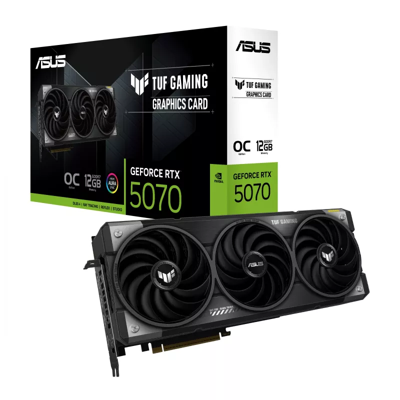 Vaizdo plokštė ASUS GeForce RTX 5070 12 GB GDDR7, PCIe 5.0, 192 bit, OC, 3xDP 2.1b + 2xHDMI 2.1b, 3 ventiliatoriai, 750W maitinimo šaltinis