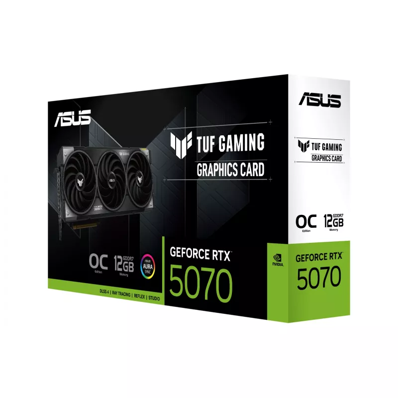 Vaizdo plokštė ASUS GeForce RTX 5070 12 GB GDDR7, PCIe 5.0, 192 bit, OC, 3xDP 2.1b + 2xHDMI 2.1b, 3 ventiliatoriai, 750W maitinimo šaltinis