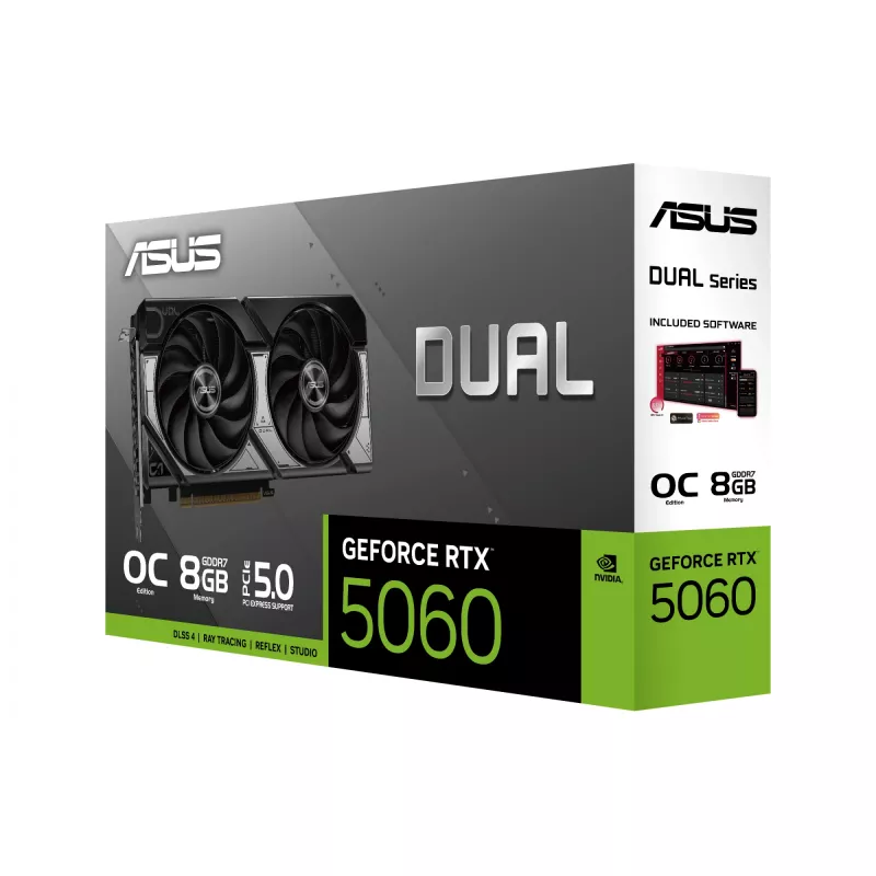 Vaizdo plokštė ASUS GeForce RTX 5060 — 8 GB GDDR7, 128 bitų, PCIe 5.0, DisplayPort 2.1b x3, HDMI 2.1b