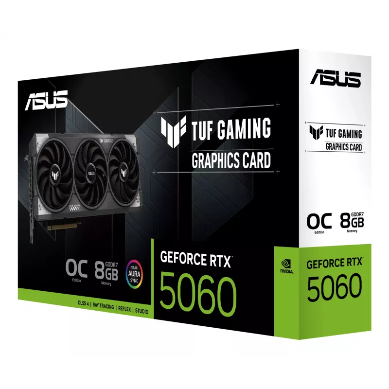 Vaizdo plokštė ASUS GeForce RTX 5060 8 GB GDDR7 PCIe 5.0, 3840 CUDA, OC, 3x DisplayPort 2.1b + HDMI 2.1b, 302 mm, 3 lizdai