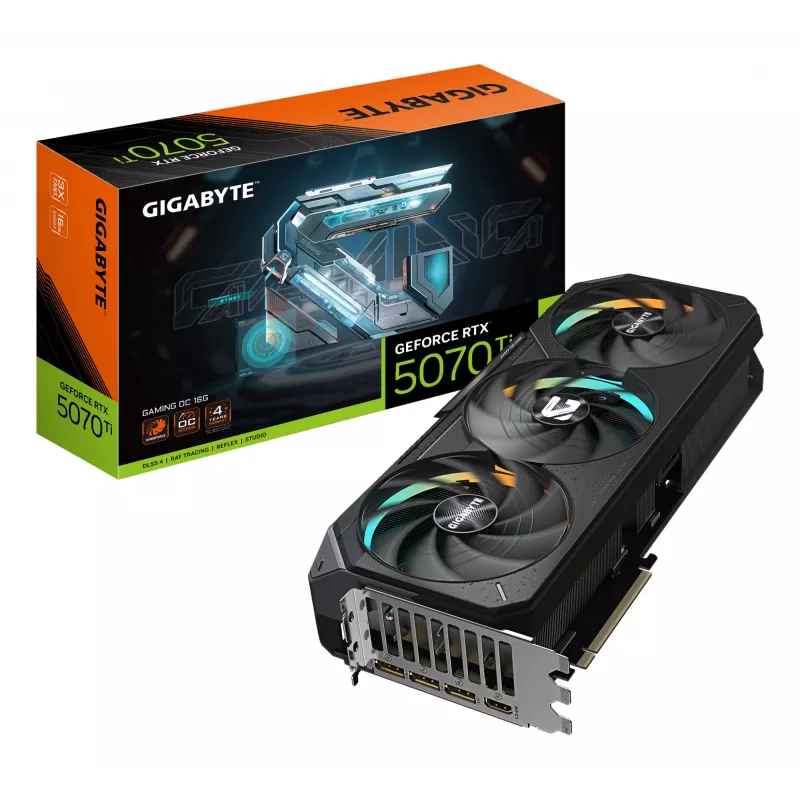 GIGABYTE GeForce RTX 5070 Ti GAMING OC 16G vaizdo plokštė – 16 GB GDDR7, 256 bit, PCI-E 5.0, 2588 MHz, 3x DP 2.1a, 1x HDMI 2.1b, NVIDIA DLSS 4, GV-N507TGAMING OC-16GD