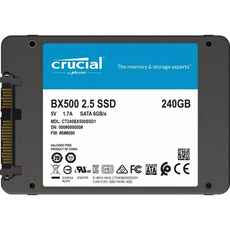 CRUCIAL BX500 240GB SSD, 2,5 colio 7mm, SATA 6 Gb/s, Skaitymas/Rašymas: 540 / 500 MB/s