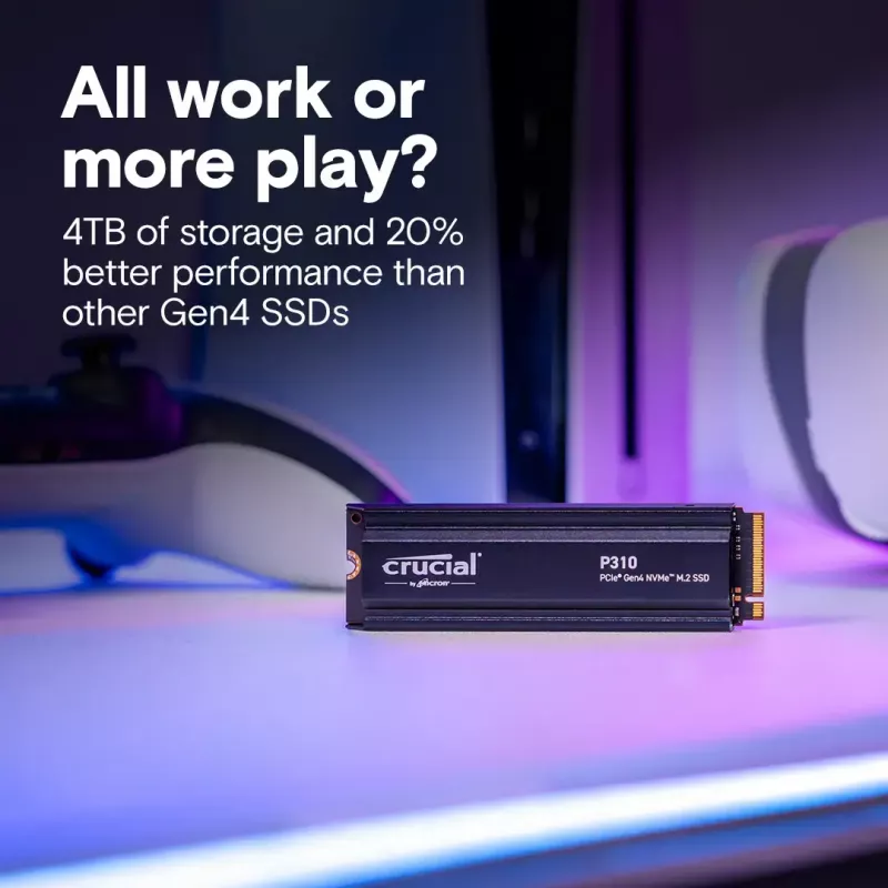 SSD Crucial 4 TB M.2 PCI Express 4.0 NVMe P310 su integruotu aušintuvu