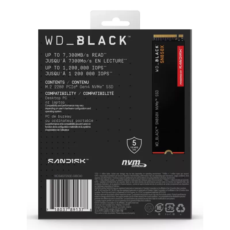 WESTERN DIGITAL SSD - WD_BLACK SN850X - 4TB - PCIe Gen4 x4 - M.2 2280