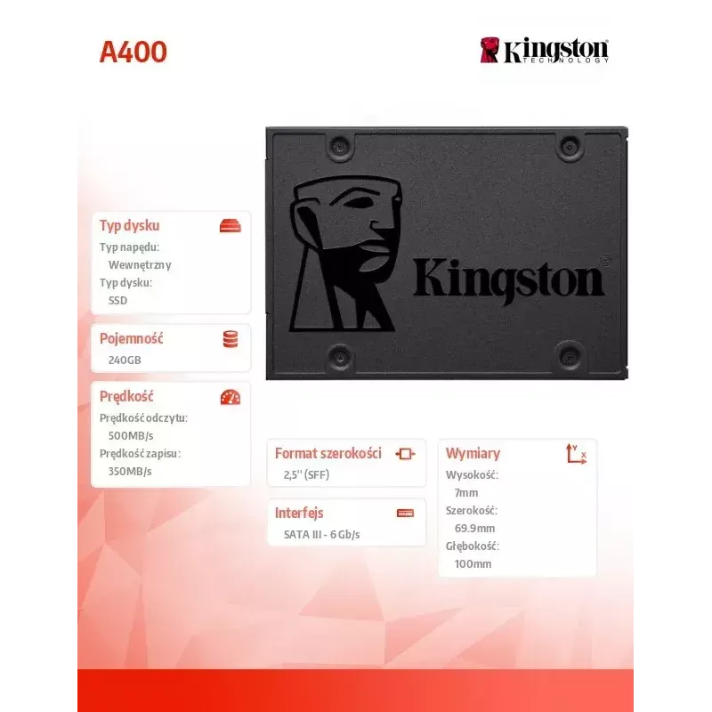Kingston 240GB A400 SATA 3 2,5 colio vidinis SSD diskas SA400S37/240G