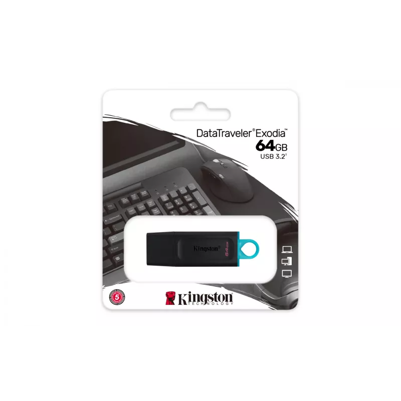 „Kingston DataTraveler Exodia“ 64 GB USB 3.2 atmintukas – juodas/turquoise