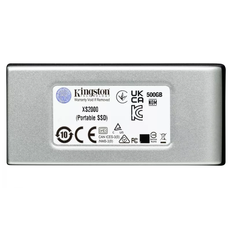 Kingston XS2000 2 TB nešiojamas SSD, USB Type-C, 3.2 Gen 2x2, 2000 MB/s, juodas/sidabrinis