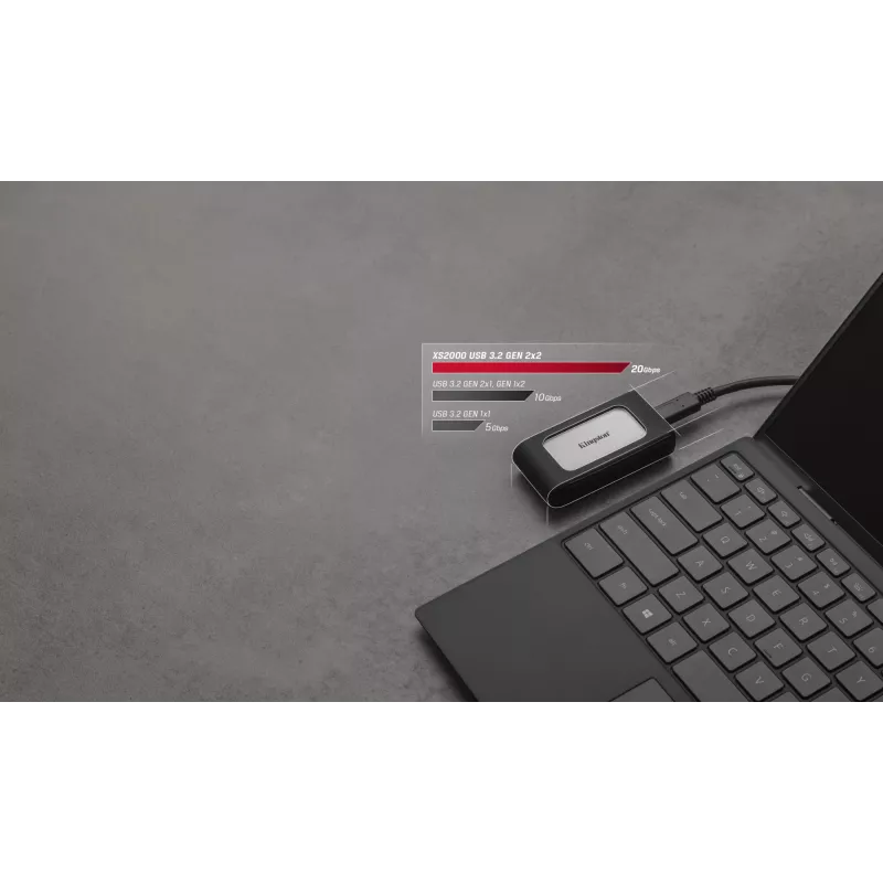 Kingston XS2000 2 TB nešiojamas SSD, USB Type-C, 3.2 Gen 2x2, 2000 MB/s, juodas/sidabrinis