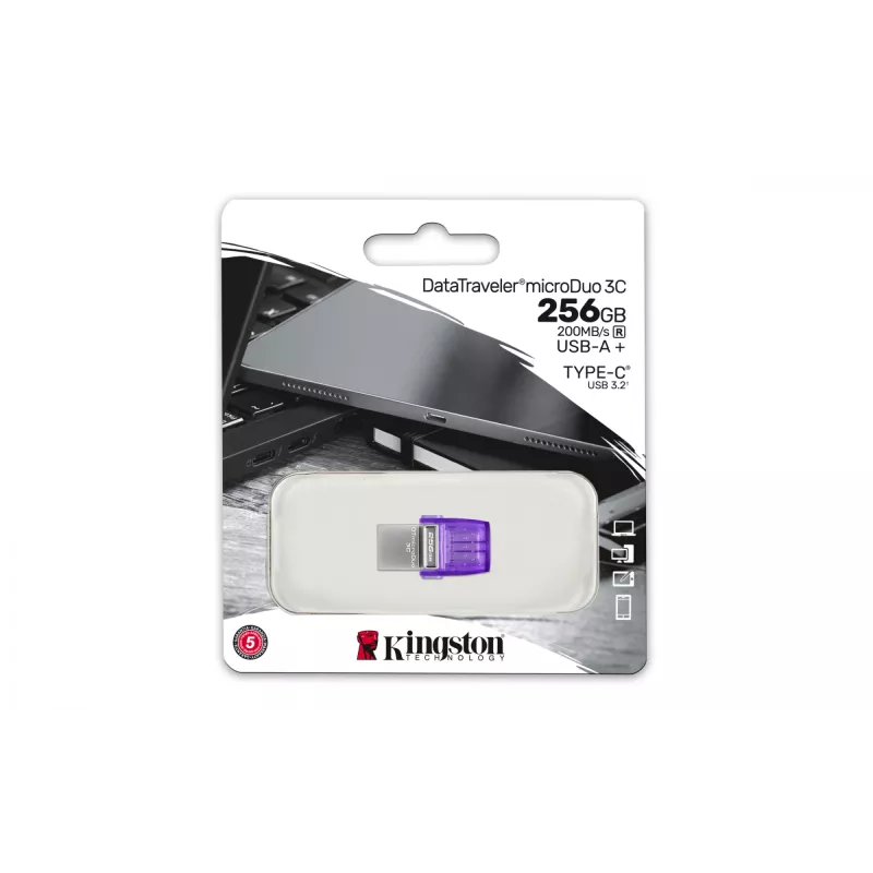 Kingston DataTraveler microDuo 3C 256GB USB atmintukas su dviem jungtimis (USB-A ir USB-C) 200MB/s