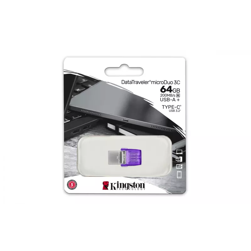 Kingston DataTraveler 64GB microDuo 3C 200MB/s dvi USB-A ir USB-C atmintukas