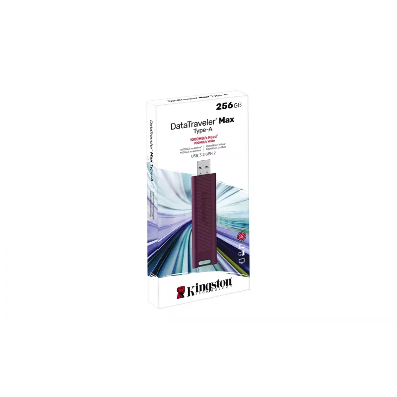 Kingston DataTraveler Max 256GB USB 3.2 Gen 2 atmintukas (Type-A) 1000MB/s skaitymas, 900MB/s rašymas