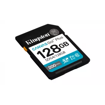 Kingston Canvas Go! Plus 128GB SDXC atminties kortelė, 200MB/s, C10, UHS-I, U3, V30