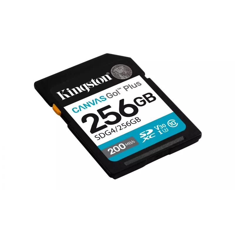 SDXC Flash atminties kortelė Kingston 256GB UHS-I Canvas Go Plus — 256 GB, U3/V30, skaitymas 200 MB/s, rašymas 160 MB/s, Class 10, juoda