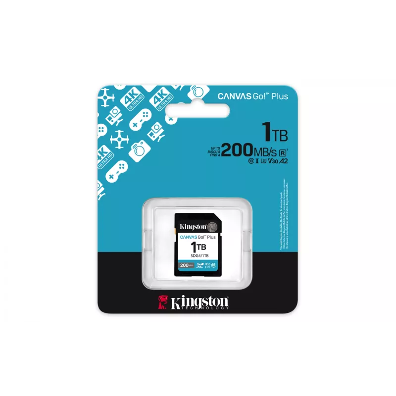 Kingston Canvas Go! Plus 1TB SDXC atminties kortelė, 200MB/s, C10, UHS-I, U3, V30