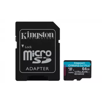 Kingston 64GB microSDXC Canvas Go Plus Gen4 200MB/s A2 U3 V30 atminties kortelė su adapteriu