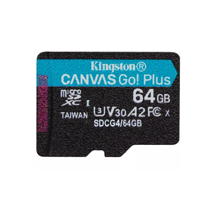 Kingston 64GB microSDXC Canvas Go Plus Gen4 200MB/s A2 U3 V30 atminties kortelė su adapteriu